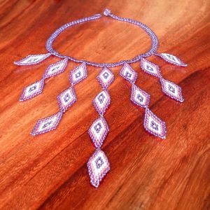 Handmade by Colombian Natives necklace embera okama beaded pastel lilac